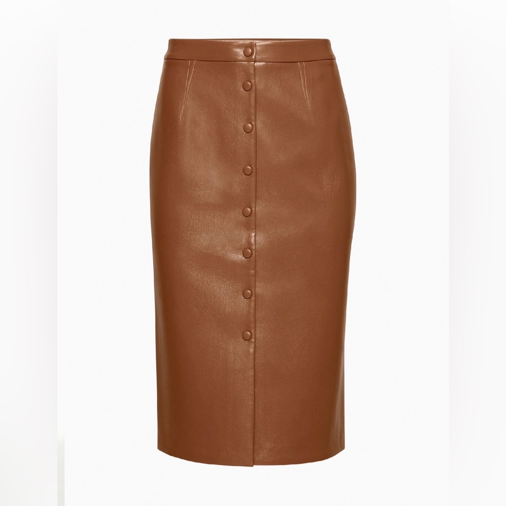 Babaton Brown Faux-Leather Pencil Skirt